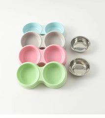 1 PCS Dual Bowl Stainless Steel Double Pet Bowls for Dogs and Cats - Non-Skid Base - Perfect for Food and Water - Easy to Clean