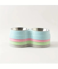 1 PCS Dual Bowl Stainless Steel Double Pet Bowls for Dogs and Cats - Non-Skid Base - Perfect for Food and Water - Easy to Clean