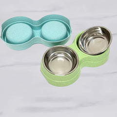1 PCS Dual Bowl Stainless Steel Double Pet Bowls for Dogs and Cats - Non-Skid Base - Perfect for Food and Water - Easy to Clean