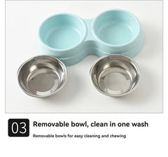 1 PCS Dual Bowl Stainless Steel Double Pet Bowls for Dogs and Cats - Non-Skid Base - Perfect for Food and Water - Easy to Clean