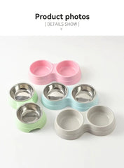 1 PCS Dual Bowl Stainless Steel Double Pet Bowls for Dogs and Cats - Non-Skid Base - Perfect for Food and Water - Easy to Clean