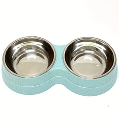 1 PCS Dual Bowl Stainless Steel Double Pet Bowls for Dogs and Cats - Non-Skid Base - Perfect for Food and Water - Easy to Clean