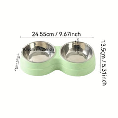 1 PCS Dual Bowl Stainless Steel Double Pet Bowls for Dogs and Cats - Non-Skid Base - Perfect for Food and Water - Easy to Clean